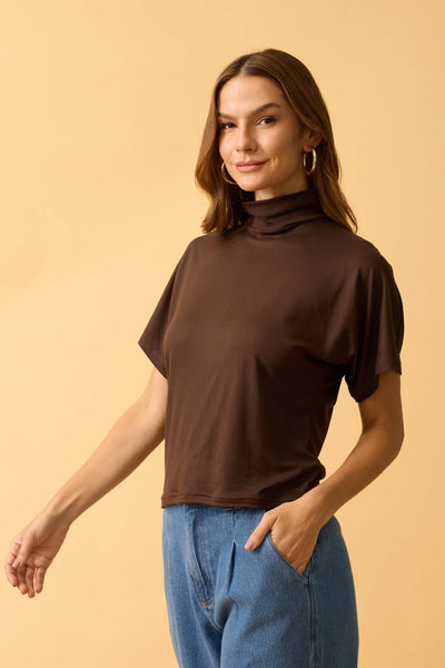 BLUSA COM GOLA SUEDE LIGHT MARROM CHOCOLATE