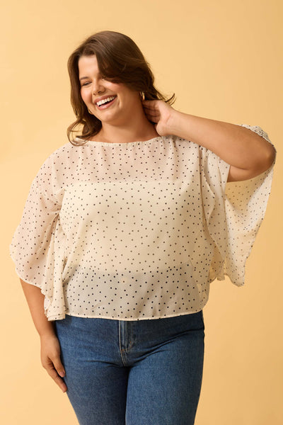 BLUSA COM MANGA FLUIDA EM CHIFFON MINI POA OFF