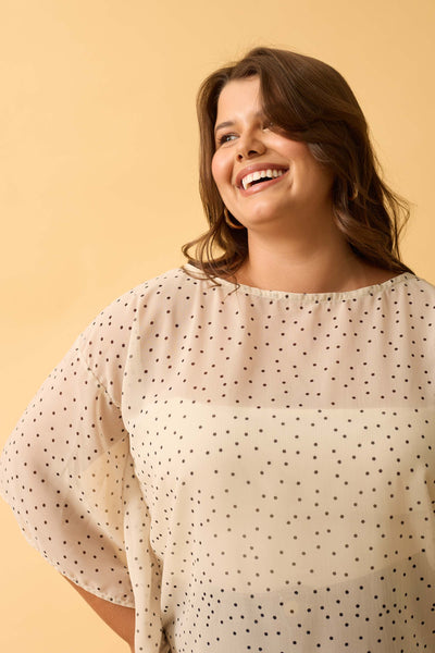 BLUSA COM MANGA FLUIDA EM CHIFFON MINI POA OFF