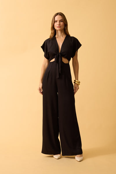 MACACAO DECOTE V E AMARRACAO TWILL PRETO