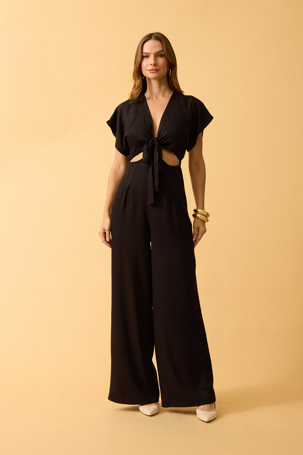 MACACAO DECOTE V E AMARRACAO TWILL PRETO