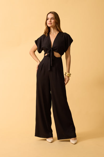 MACACAO DECOTE V E AMARRACAO TWILL PRETO