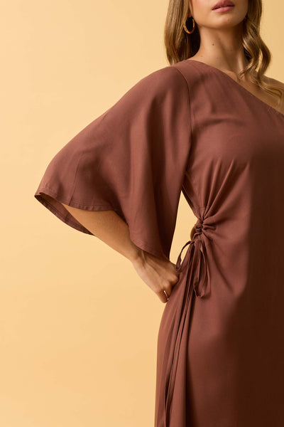 VESTIDO LONGO UM OMBRO SO TWILL CAPPUCCINO