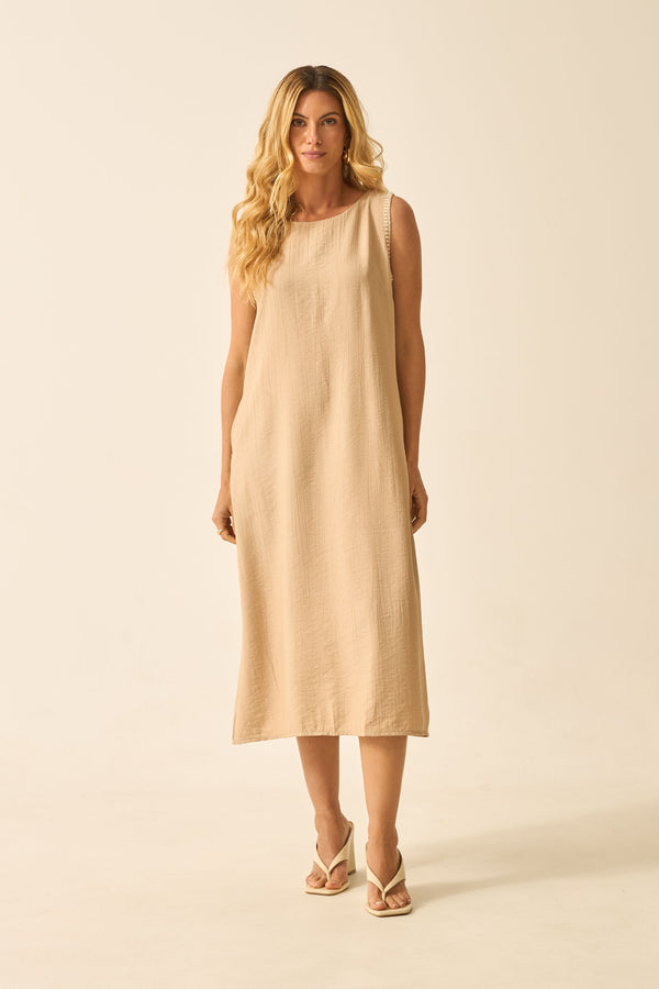VESTIDO MIDI COM BOLSO MARFIM
