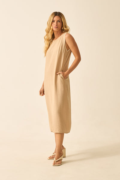 VESTIDO MIDI COM BOLSO MARFIM