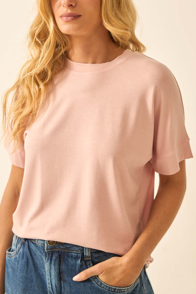 T-SHIRT COM GOLA EM MODAL ROSA QUARTZ
