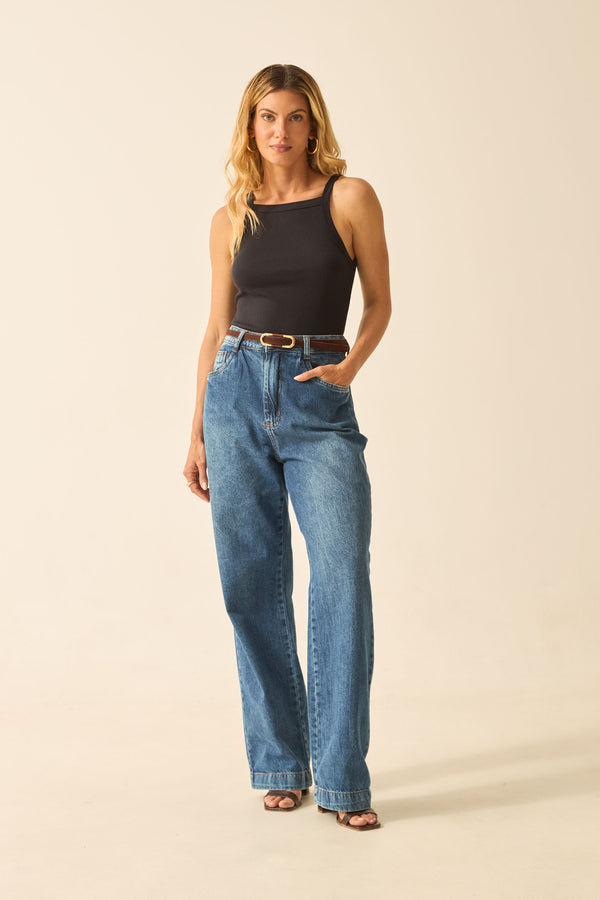 CALCA RETA JEANS MEDIO