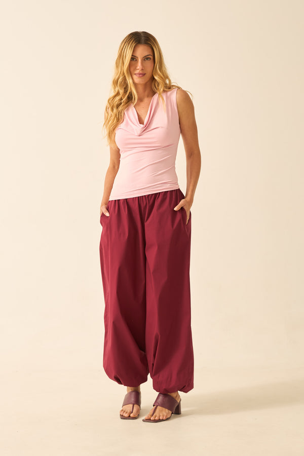 CALÇA ALADIM COM BOLSO POPELINE CABERNET