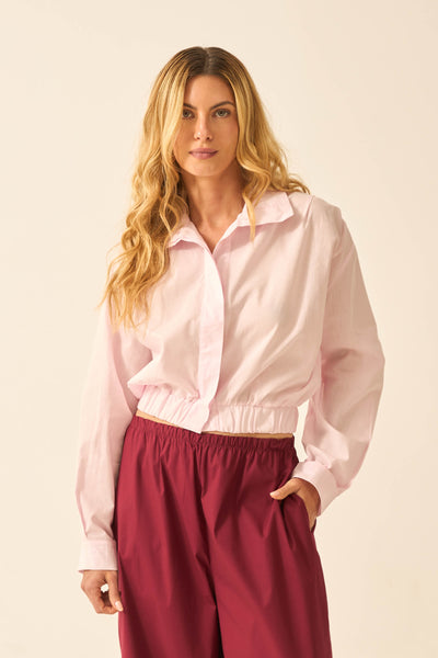 CAMISA JAQUETA COM GOLA POPELINE ROSA QUARTZ