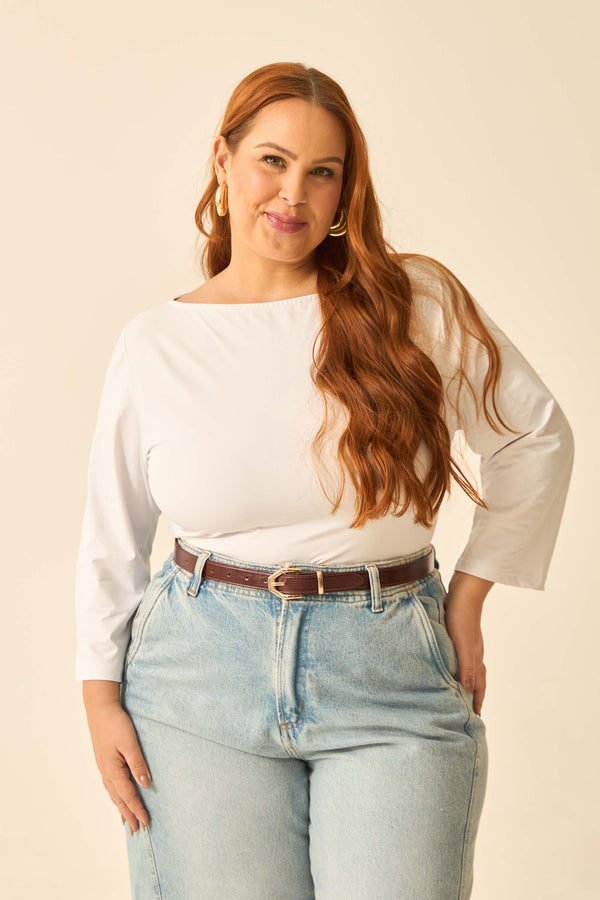 BLUSA COM DECOTE CANOA E MANGA 3/4 OFF
