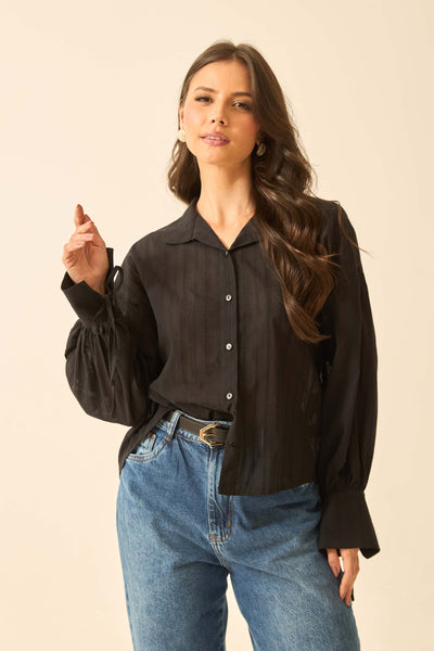 CAMISA ALGODÃO LISTRAS PRETO