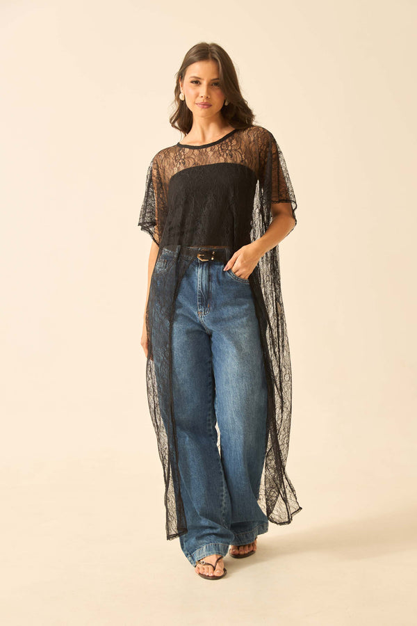 BLUSA CAPA DE RENDA FLORENÇA PRETO