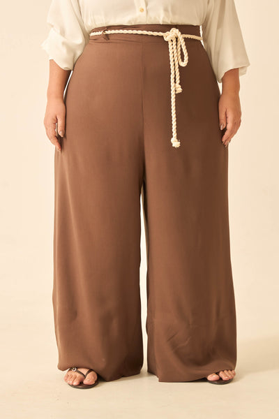 CALÇA RETA COM CADARÇO VISCOSE LISA TRUFA