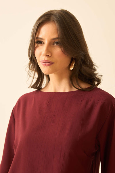 BLUSA MANGA EVASÊ E PONTO CROCHÊ CABERNET
