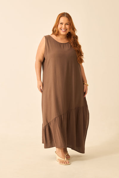 VESTIDO MIDI REGATA COM BABADO ESSENCIAL TRUFA