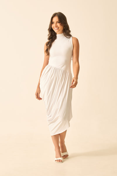 VESTIDO MIDI DRAPEADO EM POLIAMIDA OFF