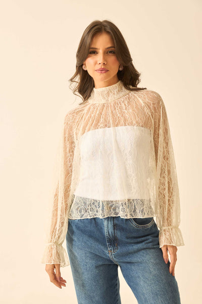 BLUSA COM AMARRAÇÃO RENDA FLORENÇA OFF