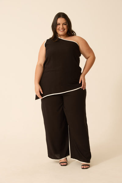 BLUSA UM OMBRO SÓ ASSIMÉTRICA BICOLOR PRETO