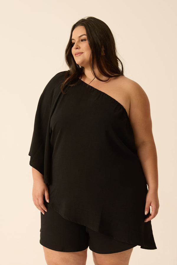 BLUSA UM OMBRO SÓ ASSIMÉTRICA DUNA PRETO