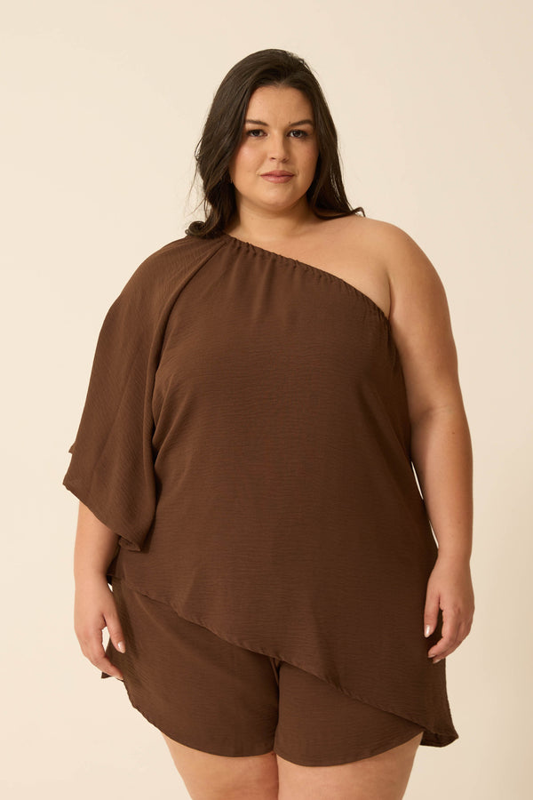 BLUSA UM OMBRO SÓ ASSIMÉTRICA DUNA TRUFA