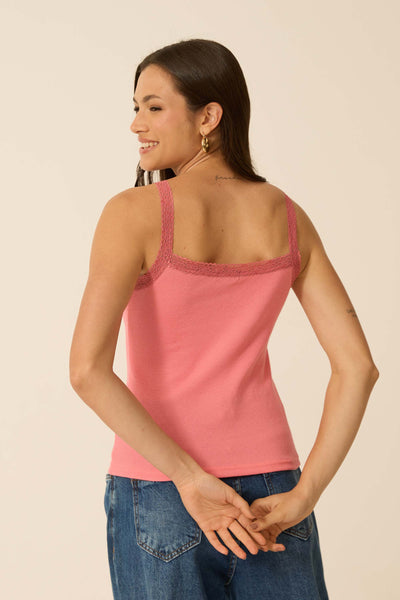 CAMISETA COM RENDA RIBANA CANELADA ROSA