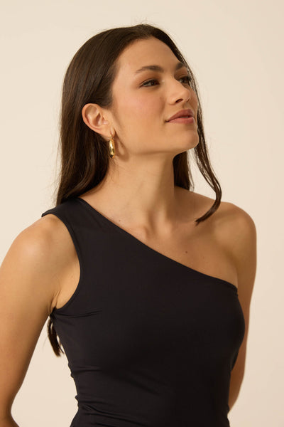 BLUSA UM OMBRO SÓ EM POLIAMIDA PRETO