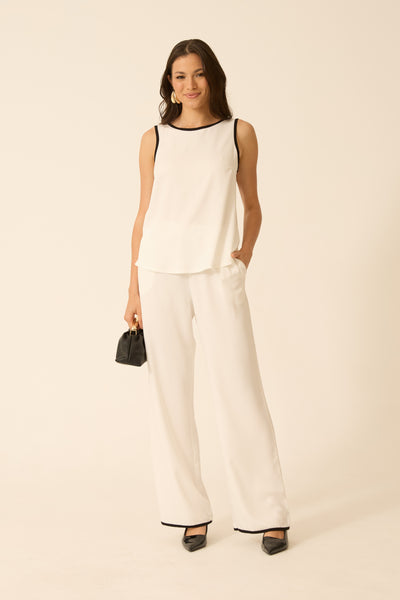 CALÇA RETA COM BOLSO BICOLOR TWILL OFF