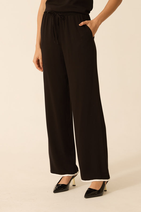 CALÇA RETA COM BOLSO BICOLOR TWILL PRETO