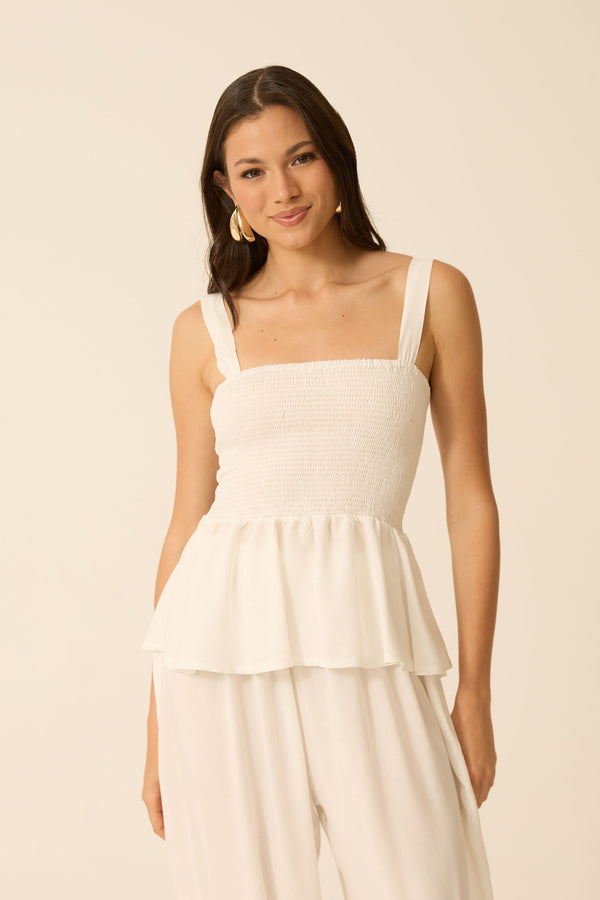 BLUSA PEPLUM COM LASTEX OFF-WHITE