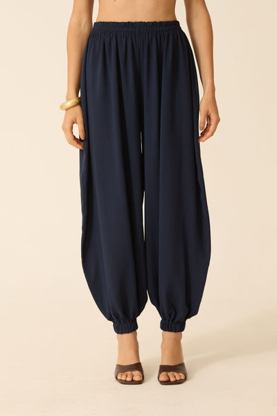 CONJUNTO CALÇA ALADIM + BLUSA PEPLUM MARINHO