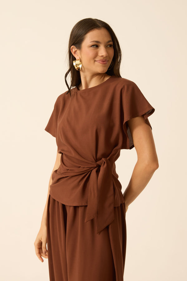 BLUSA AMARRAÇÃO NA LATERAL MARROM