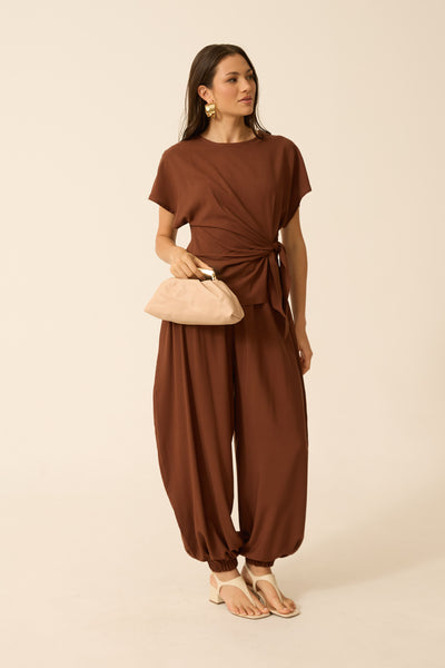 BLUSA AMARRAÇÃO NA LATERAL MARROM