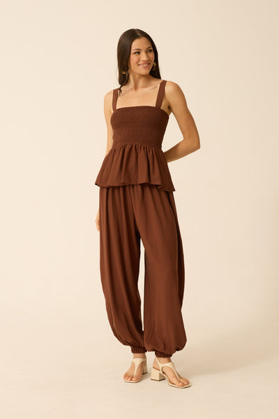 BLUSA PEPLUM COM LASTEX MARROM