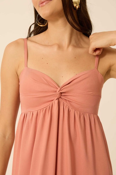 VESTIDO LONGO RETORCIDO NO BUSTO TWILL ROSA CHÁ