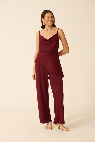 CALÇA RETA COM BOLSO TWILL CABERNET