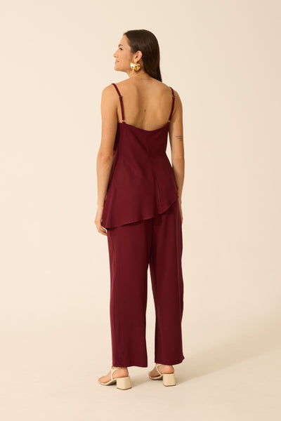 CALÇA RETA COM BOLSO TWILL CABERNET