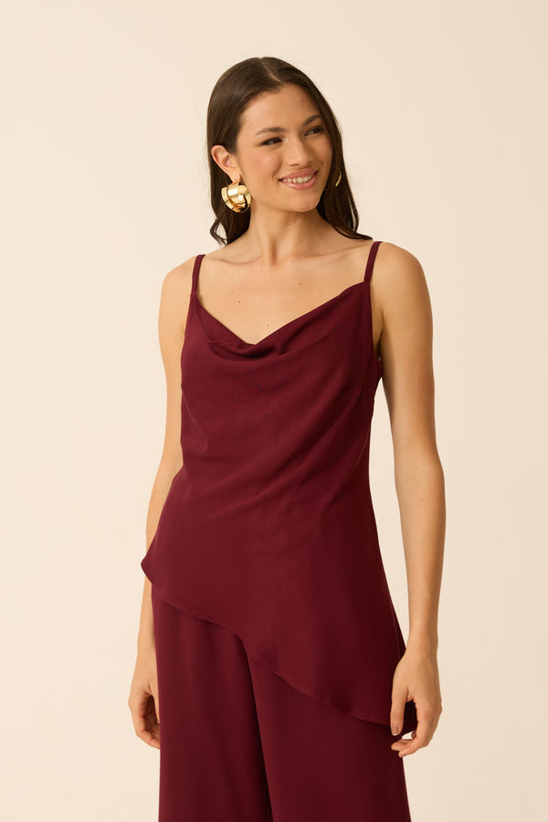 BLUSA ASSIMÉTRICA COM DECOTE DEGAGÊ TWIL CABERNET