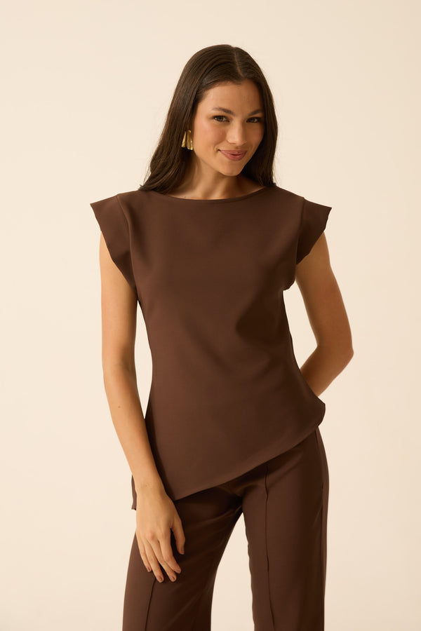 BLUSA ASSIMÉTRICA ALFAIATARIA NY CAFÉ