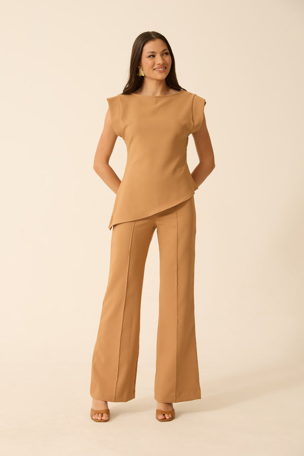 CALÇA RETA COM NERVURA ALFAIATARIA NY BEGE TOFFEE