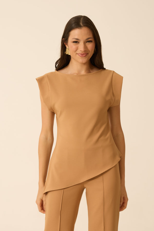 BLUSA ASSIMÉTRICA ALFAIATARIA NY BEGE TOFFEE