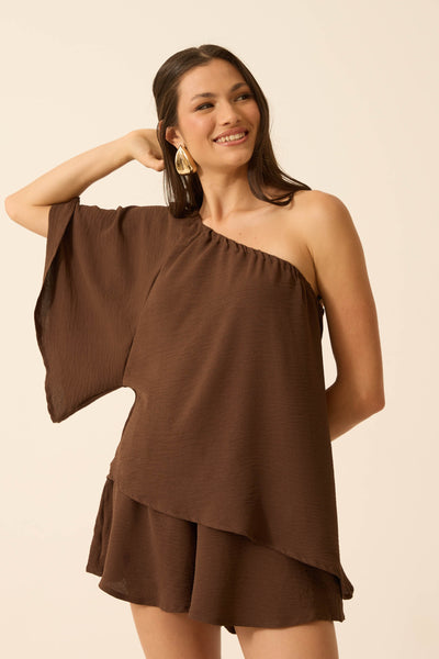 BLUSA UM OMBRO SÓ ASSIMÉTRICA DUNA TRUFA
