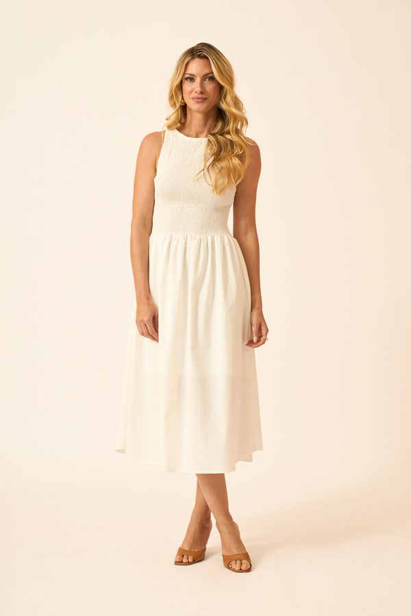 VESTIDO MIDI COM FORRO POPELINE OFF-WHITE