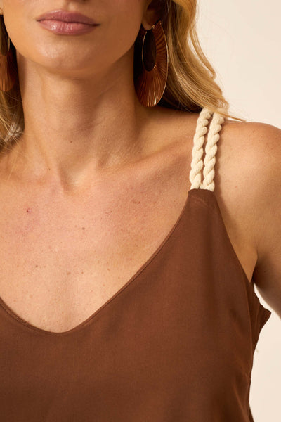 CAMISETA COM ALÇA DE CORDA TWILL MARROM TRUFA