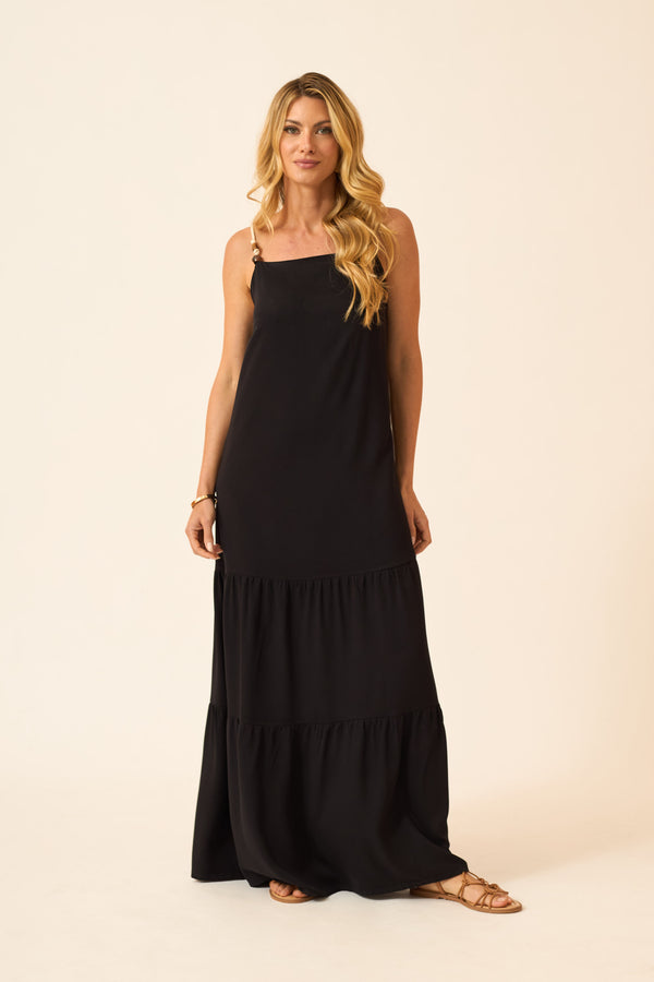 VESTIDO LONGO COM ALÇA DE CORDA TWILL PRETO