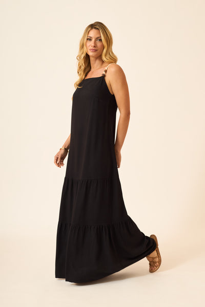 VESTIDO LONGO COM ALÇA DE CORDA TWILL PRETO
