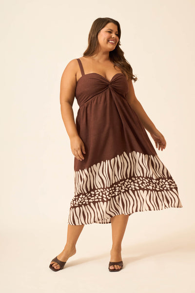 VESTIDO MIDI COM BUSTO TORCIDO AMANI