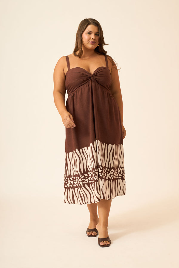 VESTIDO MIDI COM BUSTO TORCIDO AMANI