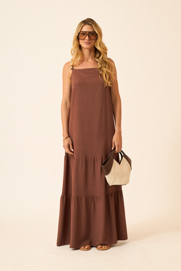 VESTIDO LONGO COM ALÇA DE CORDA TWILL CAPPUCCINO