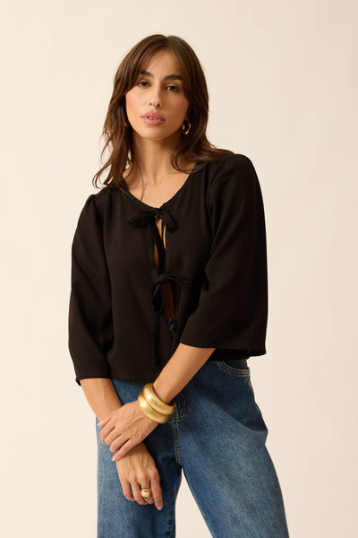 BLUSA COM AMARRAÇÃO FRONTAL RAYON SLUB PRETO