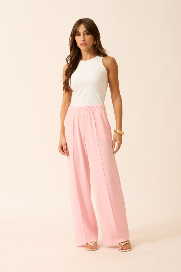 CALÇA RETA COM BOLSO MODAL GENEBRA ROSA BALLET